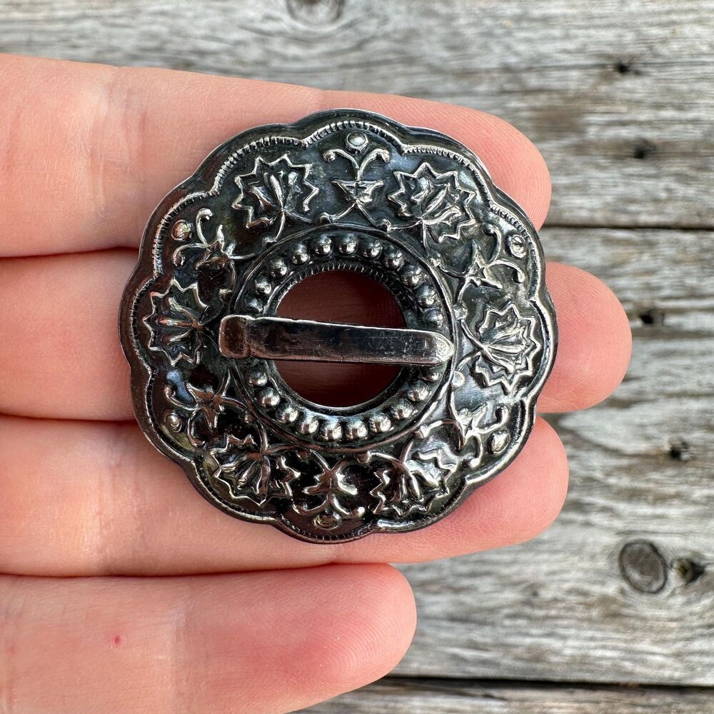 Vintage Jewelry Hammered Metal Brooch Round Pin